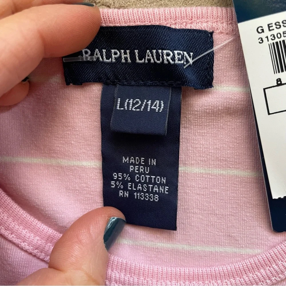 Ralph Lauren Large L 10-12 Pink Striped Long Sleeve Shirt NWT